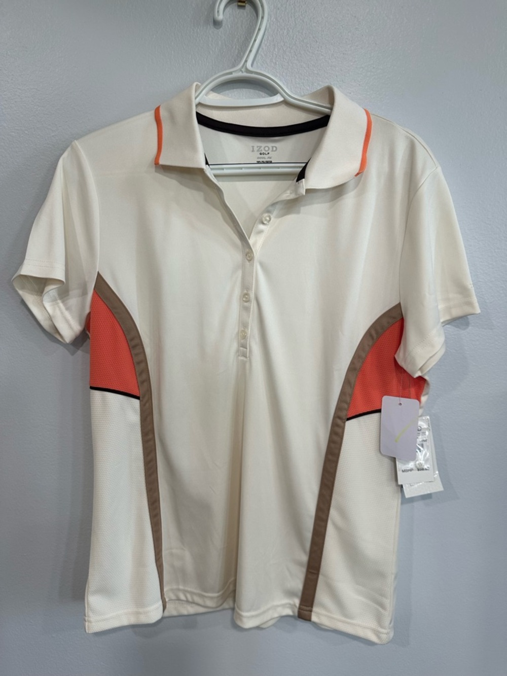 Izod Golf Cream Polo with Brown Trim
